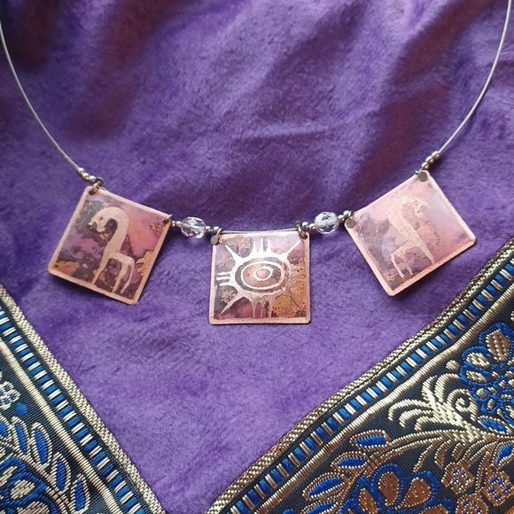 Vintage enameled copper African Motif necklace - Picture 2 of 5